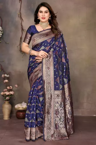 faux Kanjivaram banarasi jacquard silk blend saree with unstiched blouse piece