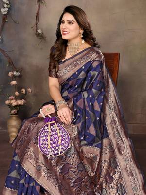 faux Kanjivaram banarasi jacquard silk blend saree with unstiched blouse piece 2