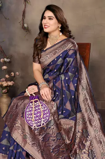 faux Kanjivaram banarasi jacquard silk blend saree with unstiched blouse piece