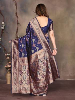 faux Kanjivaram banarasi jacquard silk blend saree with unstiched blouse piece 3