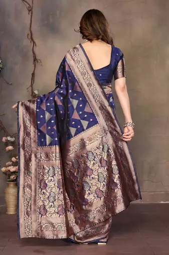 faux Kanjivaram banarasi jacquard silk blend saree with unstiched blouse piece