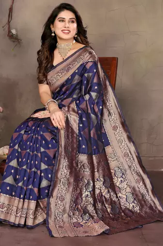 faux Kanjivaram banarasi jacquard silk blend saree with unstiched blouse piece