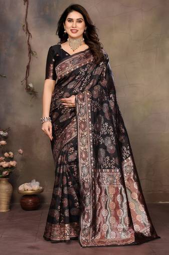 faux Kanjivaram banarasi jacquard silk blend saree with unstiched blouse piece