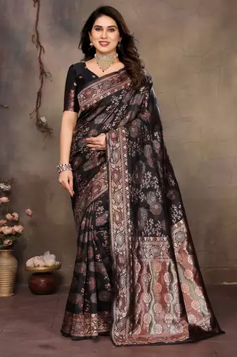 faux Kanjivaram banarasi jacquard silk blend saree with unstiched blouse piece