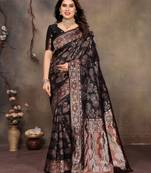 faux Kanjivaram banarasi jacquard silk blend saree with unstiched blouse piece