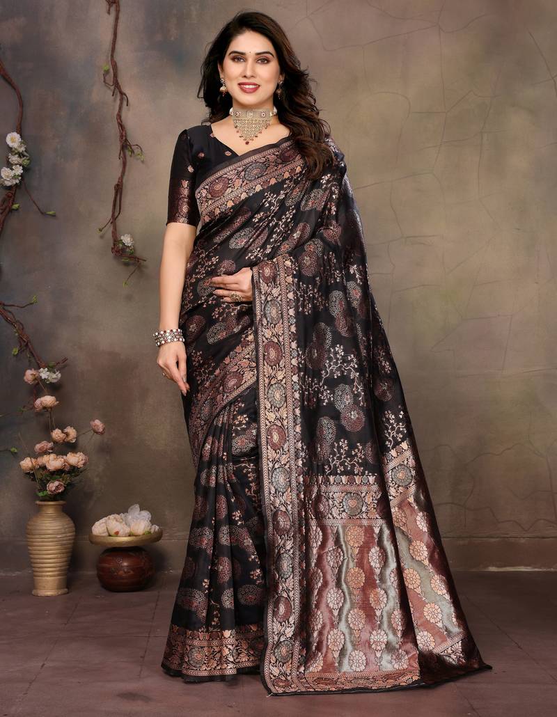 faux Kanjivaram banarasi jacquard silk blend saree with unstiched blouse piece