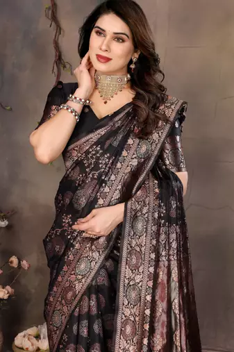faux Kanjivaram banarasi jacquard silk blend saree with unstiched blouse piece