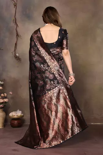 faux Kanjivaram banarasi jacquard silk blend saree with unstiched blouse piece