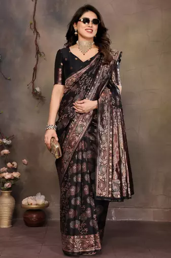 faux Kanjivaram banarasi jacquard silk blend saree with unstiched blouse piece