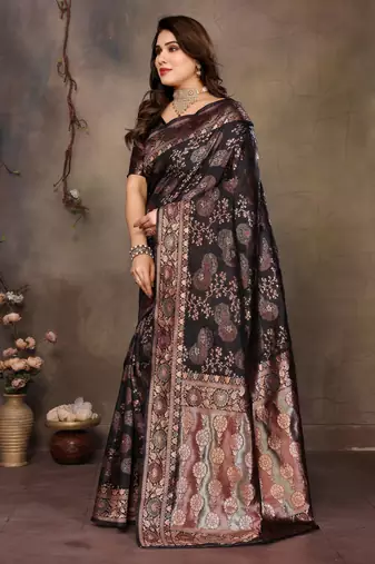 faux Kanjivaram banarasi jacquard silk blend saree with unstiched blouse piece