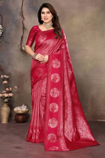 faux Kanjivaram banarasi jacquard silk blend saree with unstiched blouse piece