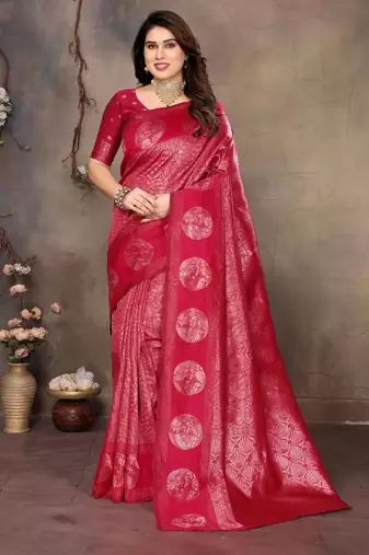 faux Kanjivaram banarasi jacquard silk blend saree with unstiched blouse piece