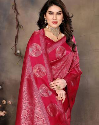 faux Kanjivaram banarasi jacquard silk blend saree with unstiched blouse piece 2
