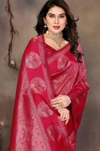 faux Kanjivaram banarasi jacquard silk blend saree with unstiched blouse piece