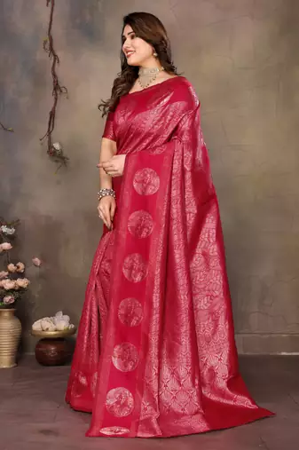 faux Kanjivaram banarasi jacquard silk blend saree with unstiched blouse piece