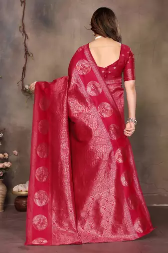faux Kanjivaram banarasi jacquard silk blend saree with unstiched blouse piece