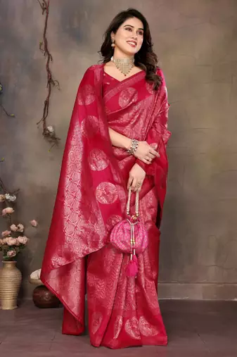 faux Kanjivaram banarasi jacquard silk blend saree with unstiched blouse piece