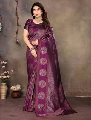 faux Kanjivaram banarasi jacquard silk blend saree with unstiched blouse piece 1