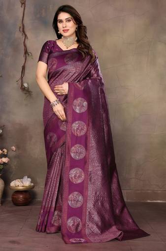 faux Kanjivaram banarasi jacquard silk blend saree with unstiched blouse piece