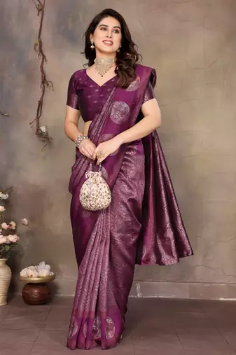 faux Kanjivaram banarasi jacquard silk blend saree with unstiched blouse piece