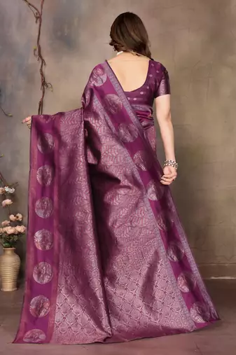 faux Kanjivaram banarasi jacquard silk blend saree with unstiched blouse piece