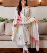 Crtx white jaquard pure cotton kurti with dupatta and pant