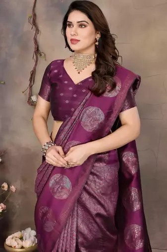faux Kanjivaram banarasi jacquard silk blend saree with unstiched blouse piece