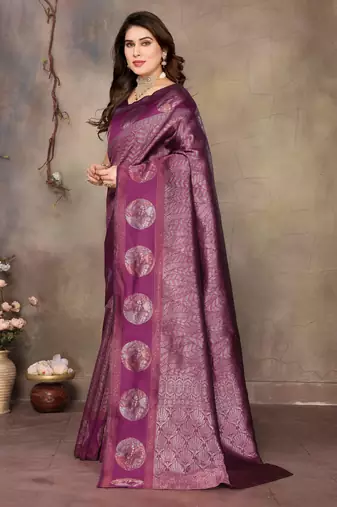 faux Kanjivaram banarasi jacquard silk blend saree with unstiched blouse piece