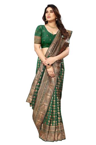 faux Kanjivaram banarasi jacquard silk blend saree with unstiched blouse piece