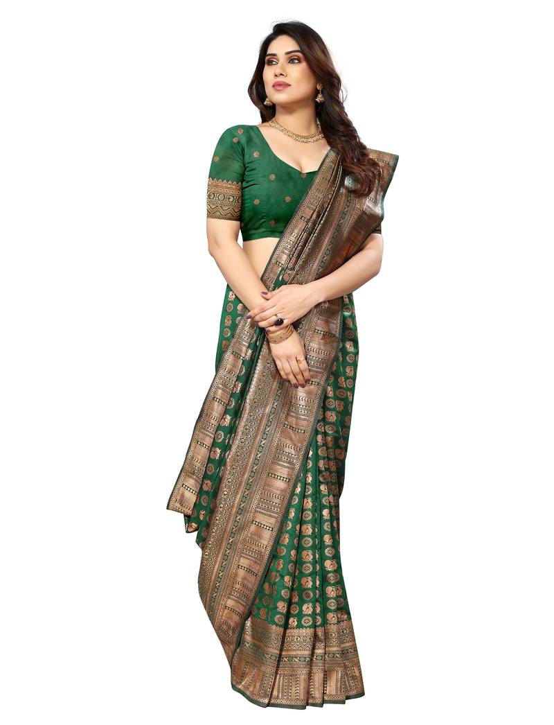 faux Kanjivaram banarasi jacquard silk blend saree with unstiched blouse piece