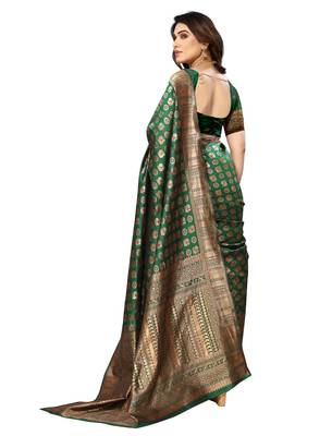 faux Kanjivaram banarasi jacquard silk blend saree with unstiched blouse piece 4