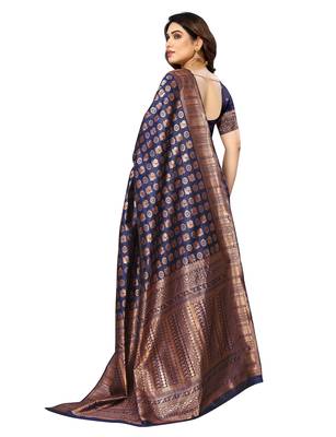 faux Kanjivaram banarasi jacquard silk blend saree with unstiched blouse piece 2