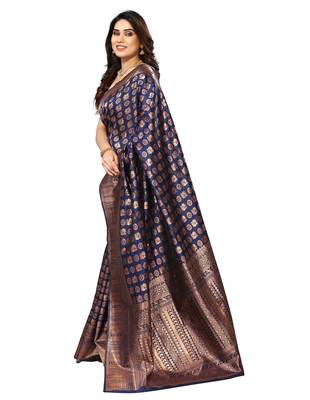 faux Kanjivaram banarasi jacquard silk blend saree with unstiched blouse piece 4