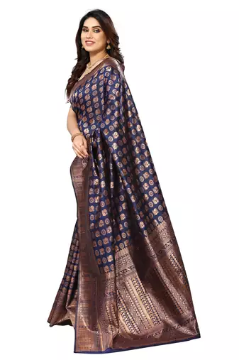 faux Kanjivaram banarasi jacquard silk blend saree with unstiched blouse piece