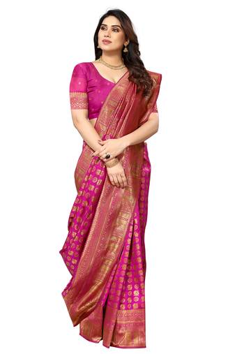 faux Kanjivaram banarasi jacquard silk blend saree with unstiched blouse piece