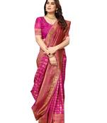 faux Kanjivaram banarasi jacquard silk blend saree with unstiched blouse piece