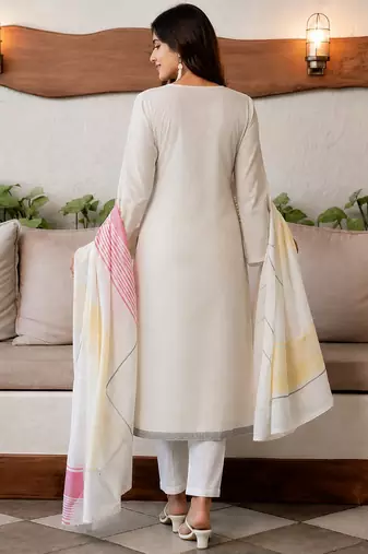 Crtx white jaquard pure cotton kurti with dupatta and pant