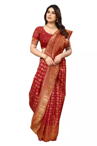 faux Kanjivaram banarasi jacquard silk blend saree with unstiched blouse piece