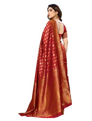 faux Kanjivaram banarasi jacquard silk blend saree with unstiched blouse piece 4