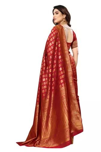 faux Kanjivaram banarasi jacquard silk blend saree with unstiched blouse piece