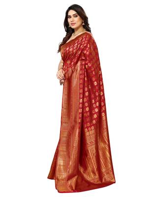 faux Kanjivaram banarasi jacquard silk blend saree with unstiched blouse piece 5
