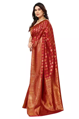 faux Kanjivaram banarasi jacquard silk blend saree with unstiched blouse piece