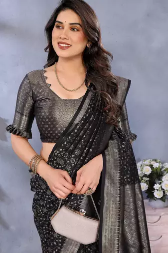 faux Kanjivaram banarasi jacquard silk blend saree with unstiched blouse piece