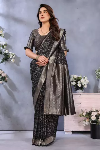 faux Kanjivaram banarasi jacquard silk blend saree with unstiched blouse piece