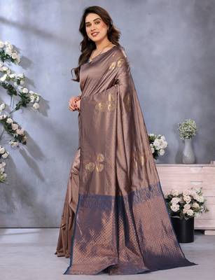 faux Kanjivaram banarasi jacquard silk blend saree with unstiched blouse piece 3