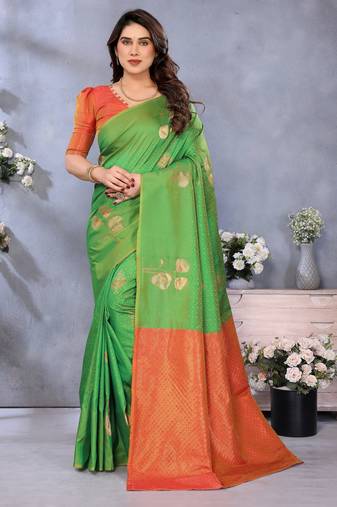 faux Kanjivaram banarasi jacquard silk blend saree with unstiched blouse piece