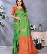 faux Kanjivaram banarasi jacquard silk blend saree with unstiched blouse piece