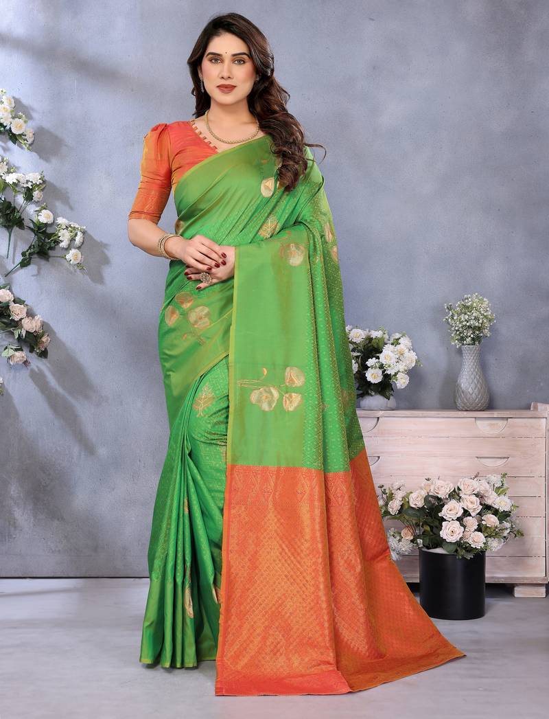 faux Kanjivaram banarasi jacquard silk blend saree with unstiched blouse piece