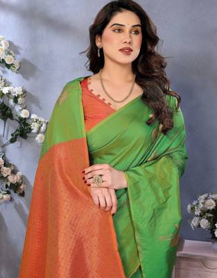 faux Kanjivaram banarasi jacquard silk blend saree with unstiched blouse piece 2