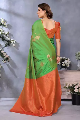 faux Kanjivaram banarasi jacquard silk blend saree with unstiched blouse piece